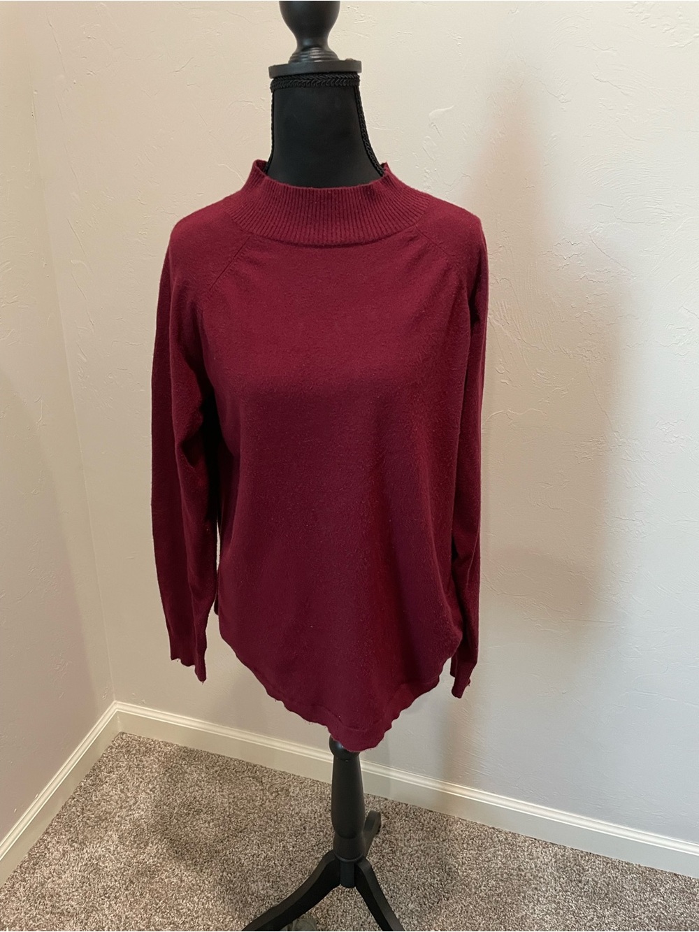 Michael Kors Berry Mock Neck Sweater with Gold Logo Maroon